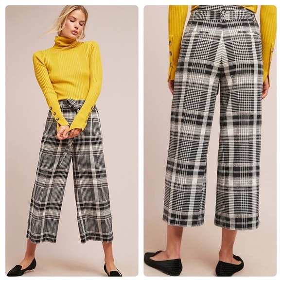 Anthropologie Pants - Anthropologie Luca Wide Leg Pant Sz 14 High Waist Pockets Cropped Plaid Textured